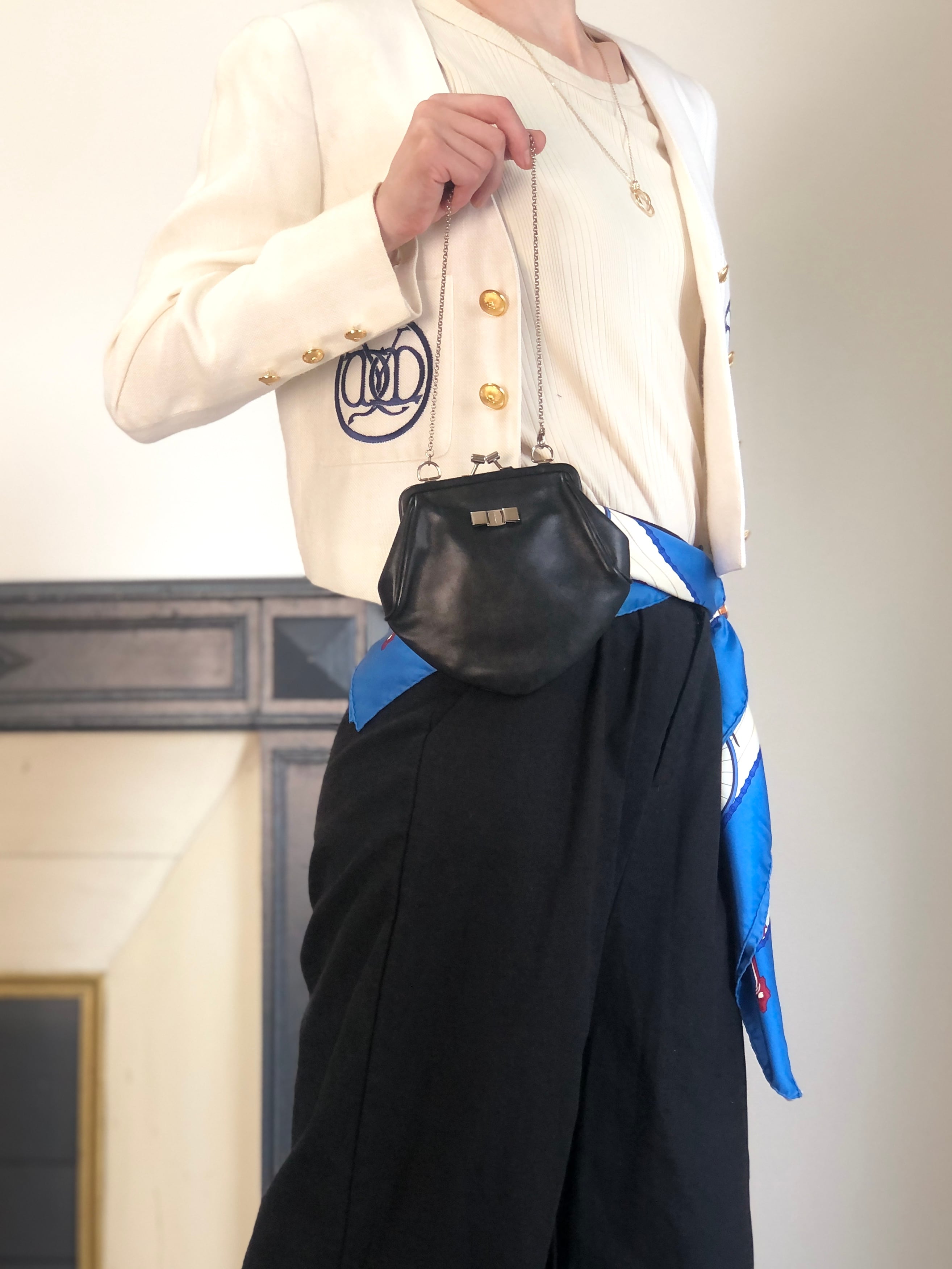 Salvatore Ferragamo サルヴァトーレ フェラガモ ショルダーバッグ ブラック ヴァラ レザー がま口 vintage ヴィンテージ オールド yntg52