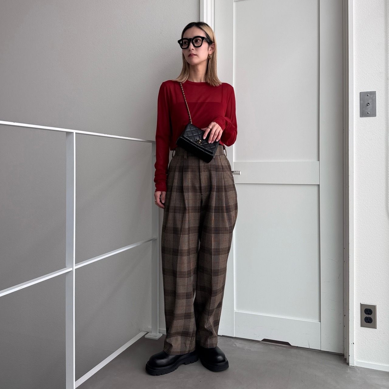crew neck tulle sheer short tops/red