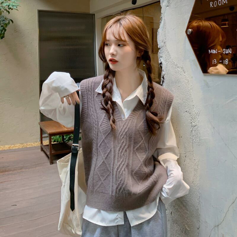 スタンダードVネックニットスプリングオータム レトロ 春物 秋物 スーパーモール32043176193