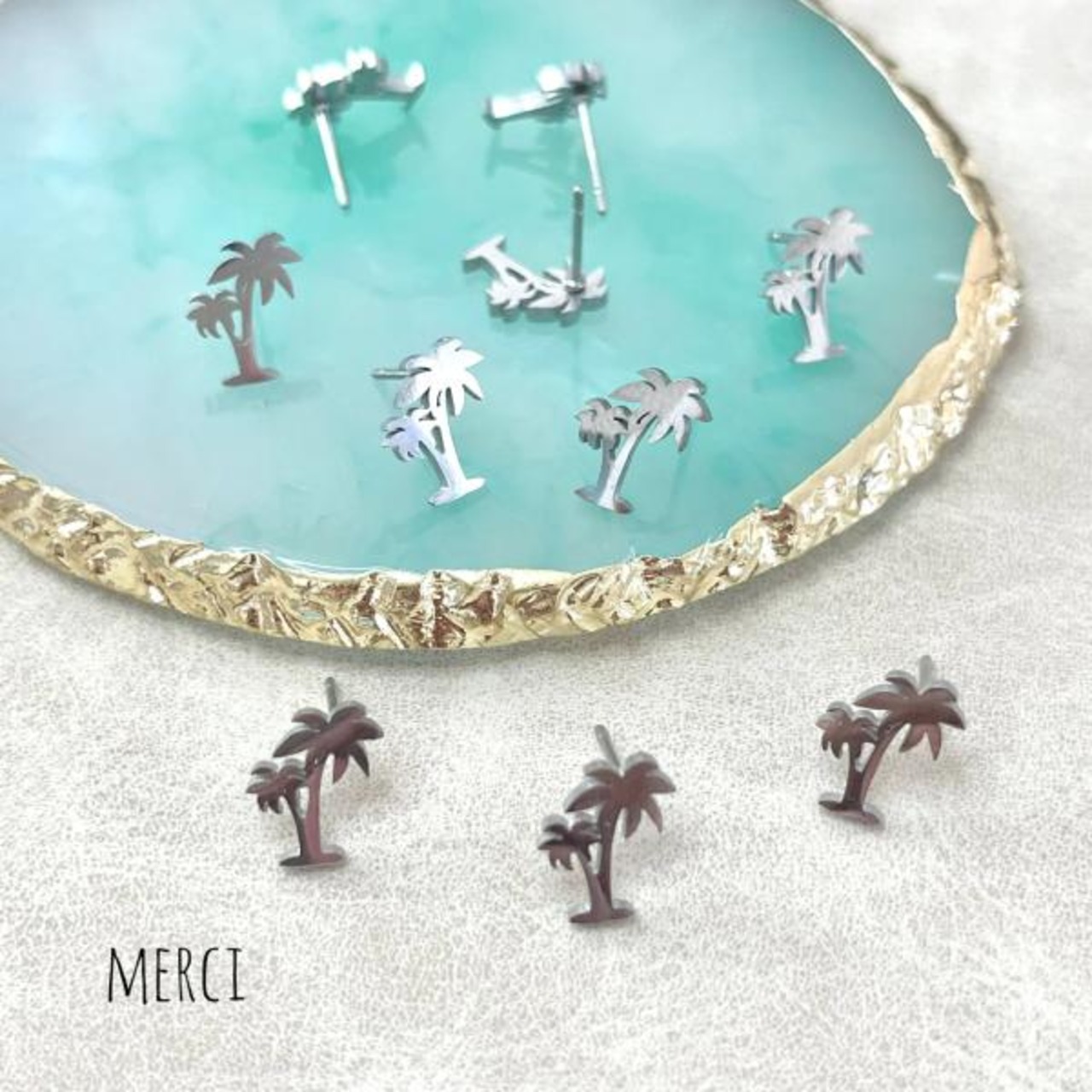 【1ペア】ステンレス製パームツリーピアス/SUS304 /パーツ/金属アレルギー対応/キャッチなし