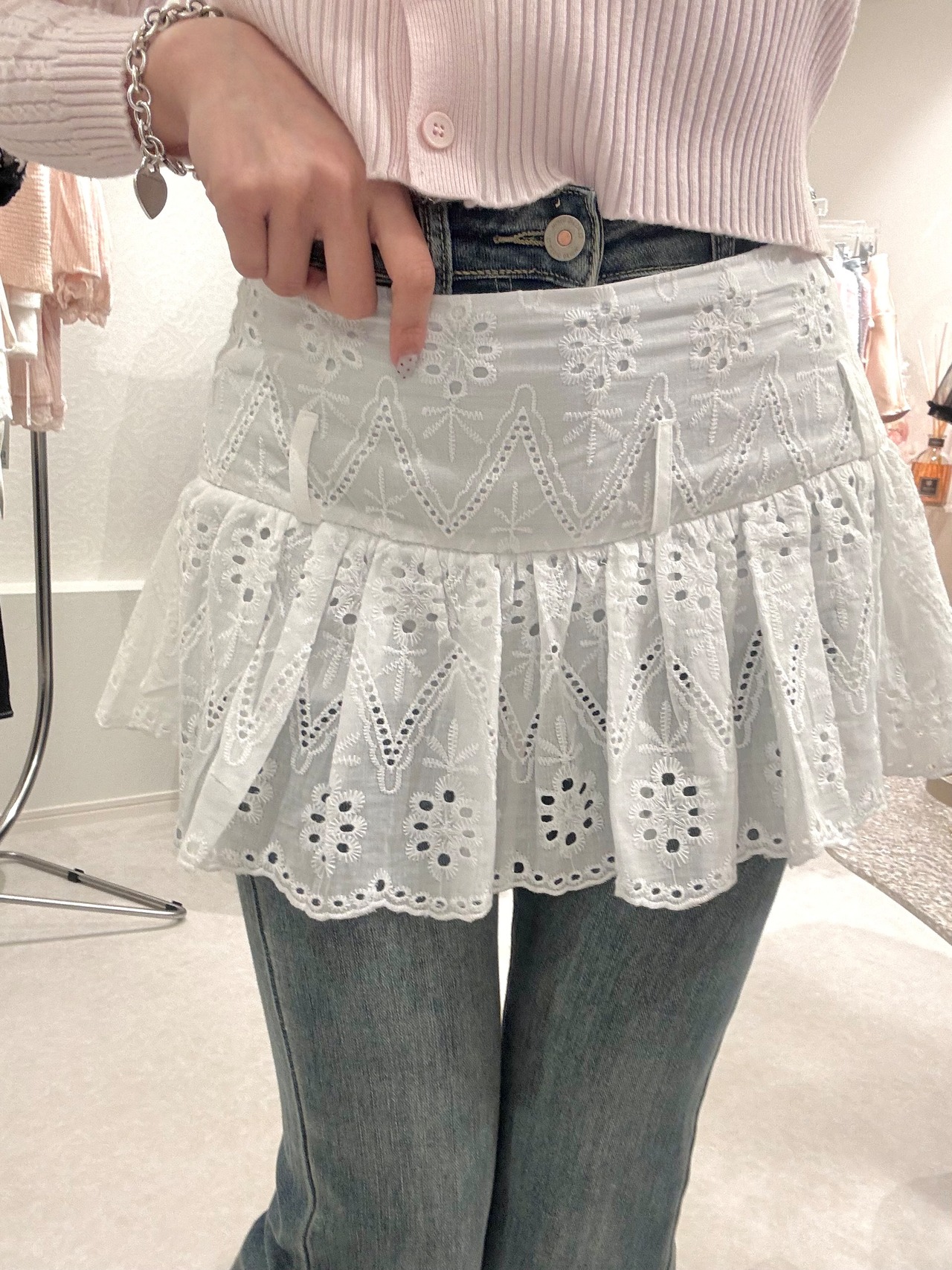 cotton lace mini skirt