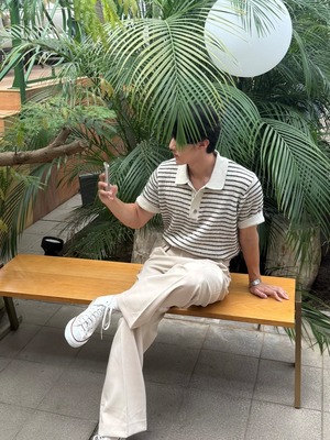 Relaxed Bouclé Stripe Cable Knit (3color)