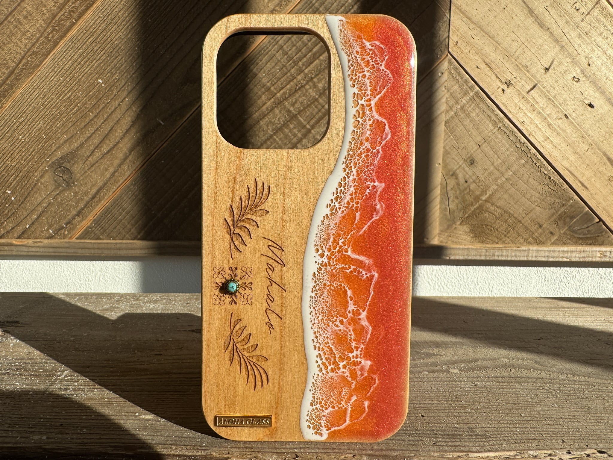 Island emblem/wood×resin sunset orange wave case(maple)