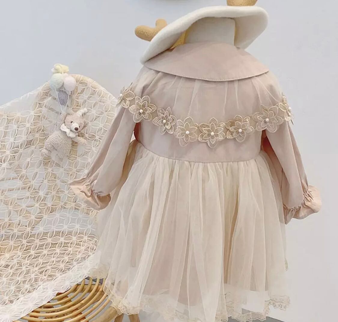 チュールワンピースコート》》》》》海外子供服 ラウンドカラー チュール ベビー キッズ フォト 撮影 ナチュラル トレンチコート ワンピース 春