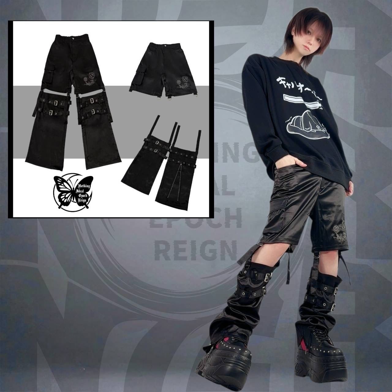 高品質サテン生地 STRAP BUCKLE 3WAY PANTS【FACE LOGO刺繍】 | NIER