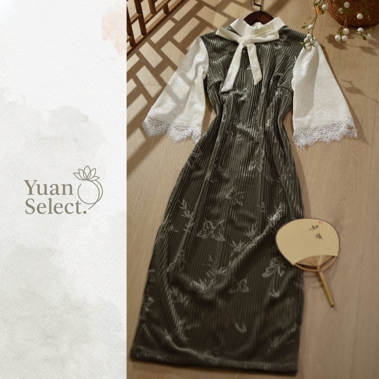 リボン結びモダン旗袍ワンピース　YS00030
