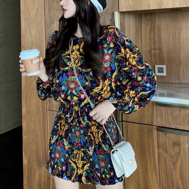 ワンピース レディース ミニワンピース ミニワンピ ミニ ミニ丈 膝上 ショート ショート丈 長袖 ランタンスリーブ ミニスカート Aラインスカート レトロ 花柄 フラワー 春 秋 袖あり ボリューム袖 かわいい 大人可愛い カジュアル 上品 エレガント おしゃれ お洒落 綺麗 かっこいい 送料無料 個性的 レトロ モダン アンティーク 華やか ボタニカル デート お出かけ 女子会 お泊まり 休日 リゾート 旅行 M L XL 2XL 春 秋 10代 20代 30代 韓国 体型カバー 美脚 ファッション