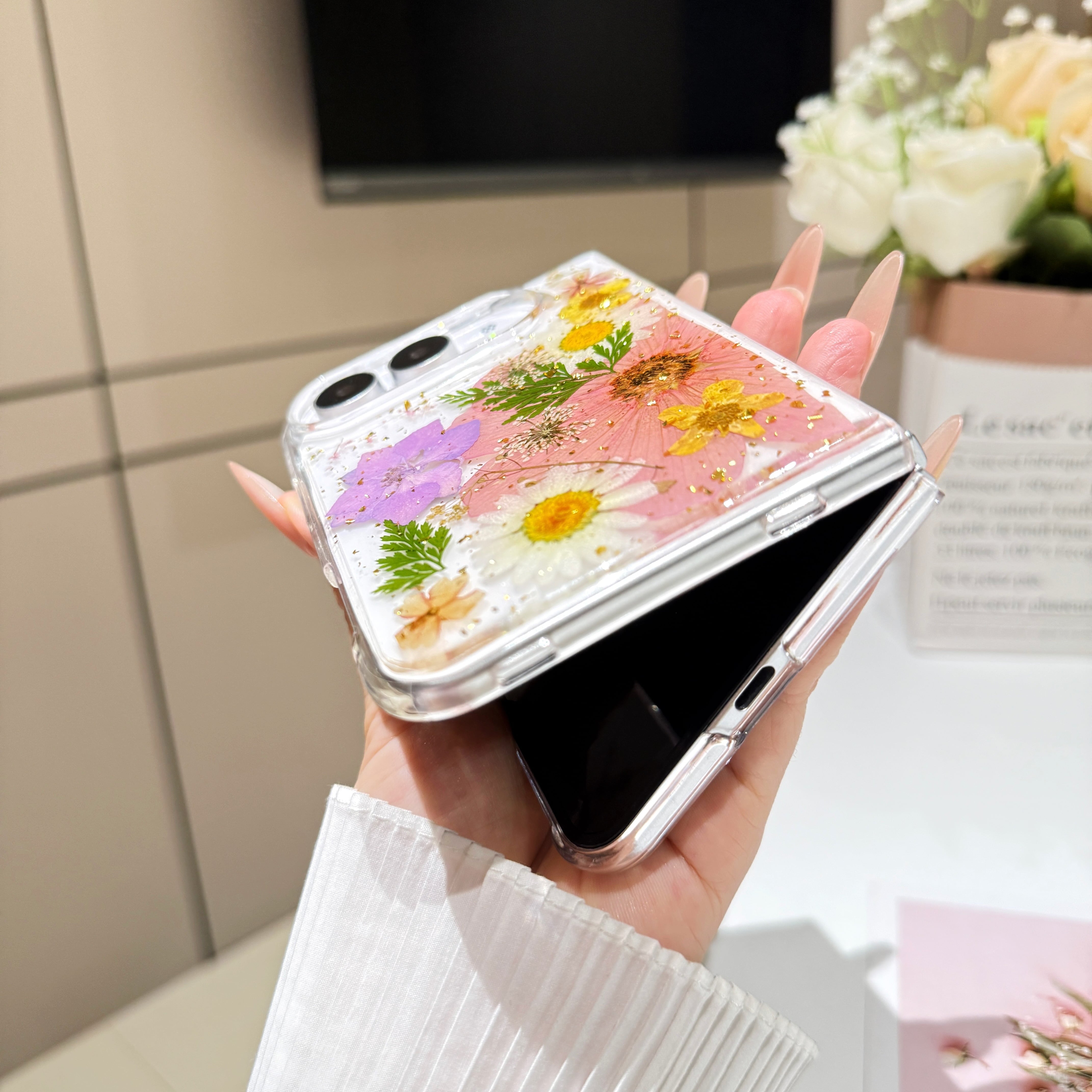 押し花 iPhone Duo ケース クリア おしゃれ ドライフラワー