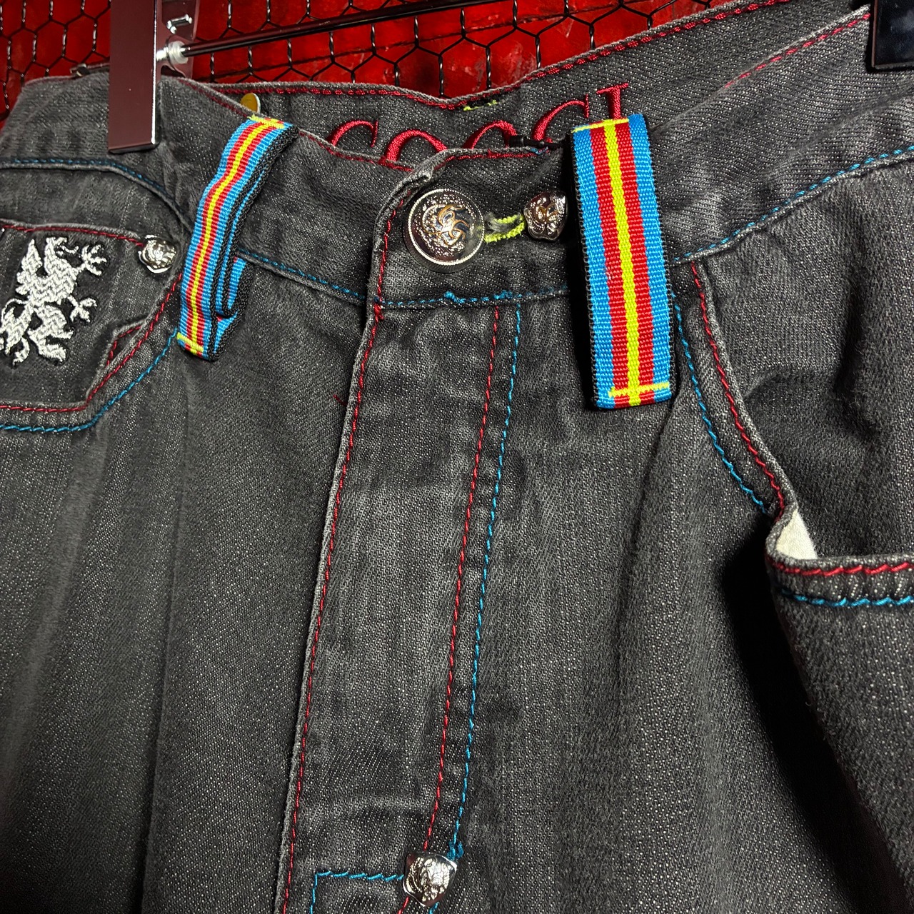 COOGI Hip Hop ブラックデニムショーツ 刺繍 膝下 クージー W32