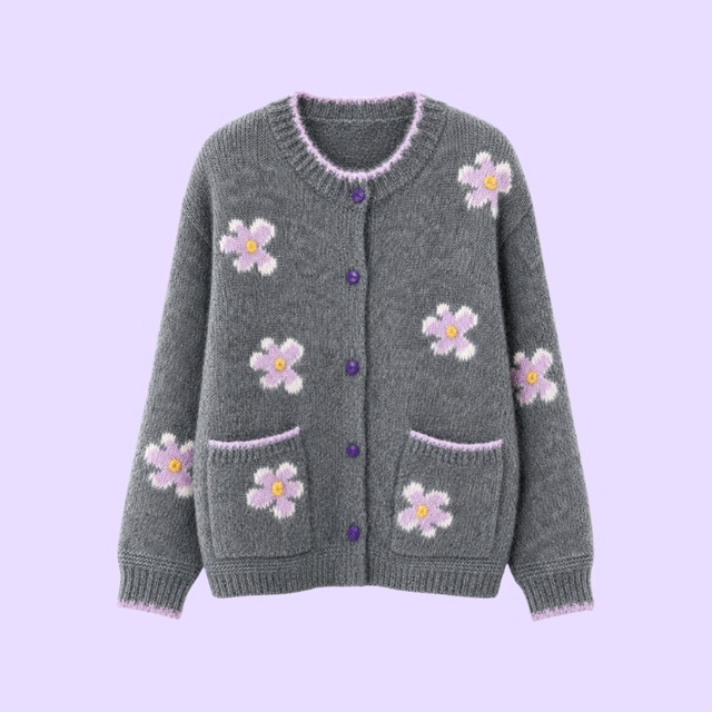retro flower piping knit cardigan【2color】  e2071