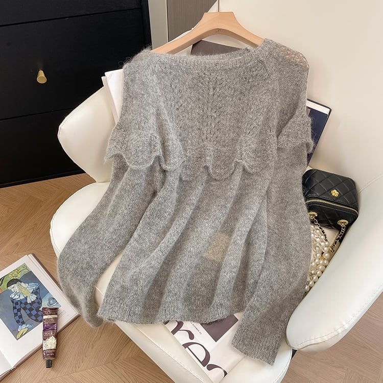 Soft Fuzzy Frill shoulder knit TO0934