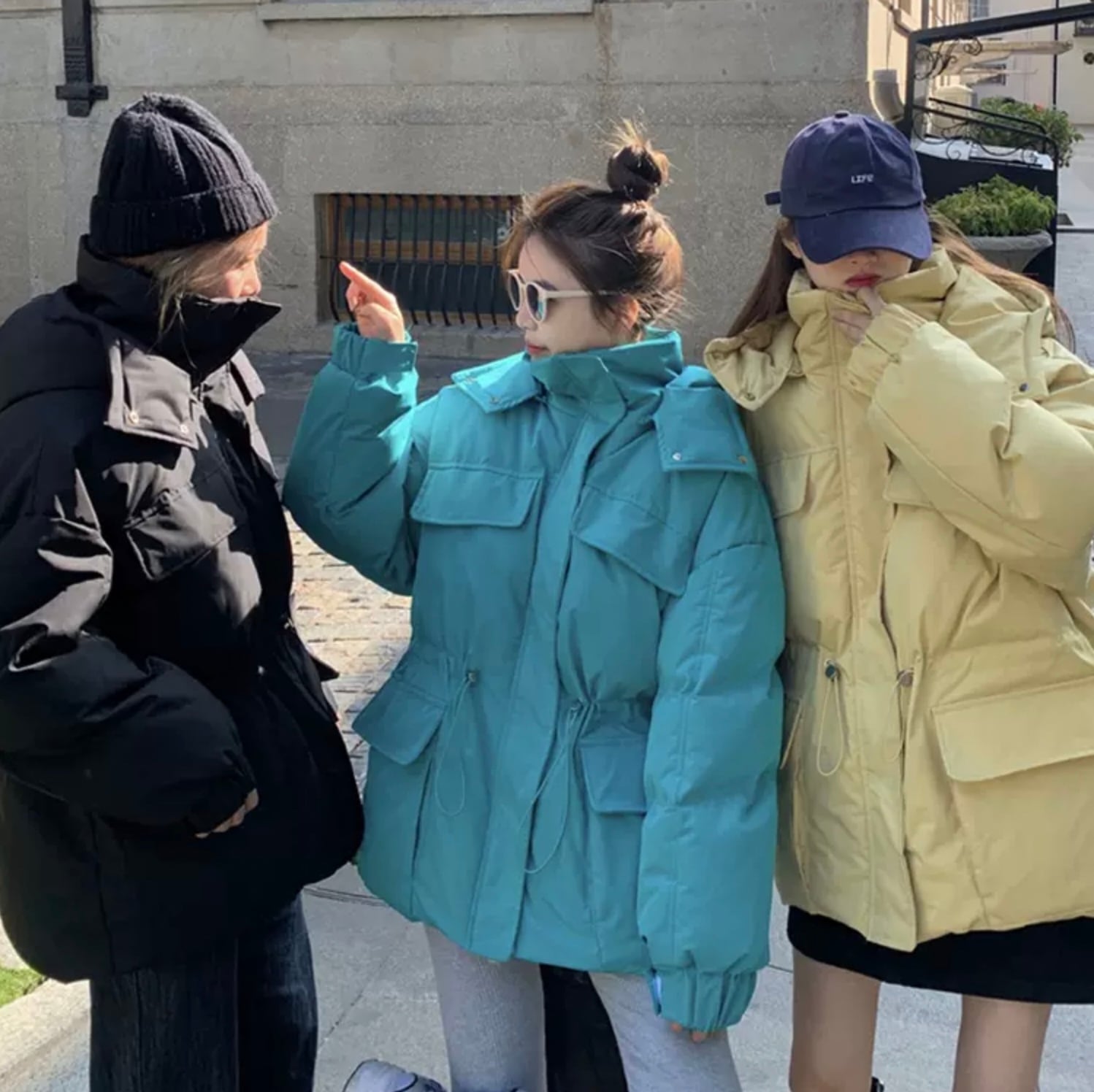 防寒 ばっちり ダウンジャケット アウター 中綿 フード付き ハイネック オーバーサイズ ダボかわ 登山 スポーツ カジュアル シンプル メンズライク 着回し Lamitte Deco トレンド 韓国ファッション ショップ Base店