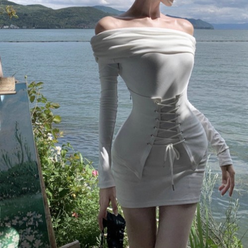 オフショルラップコルセットワンピ ・12546