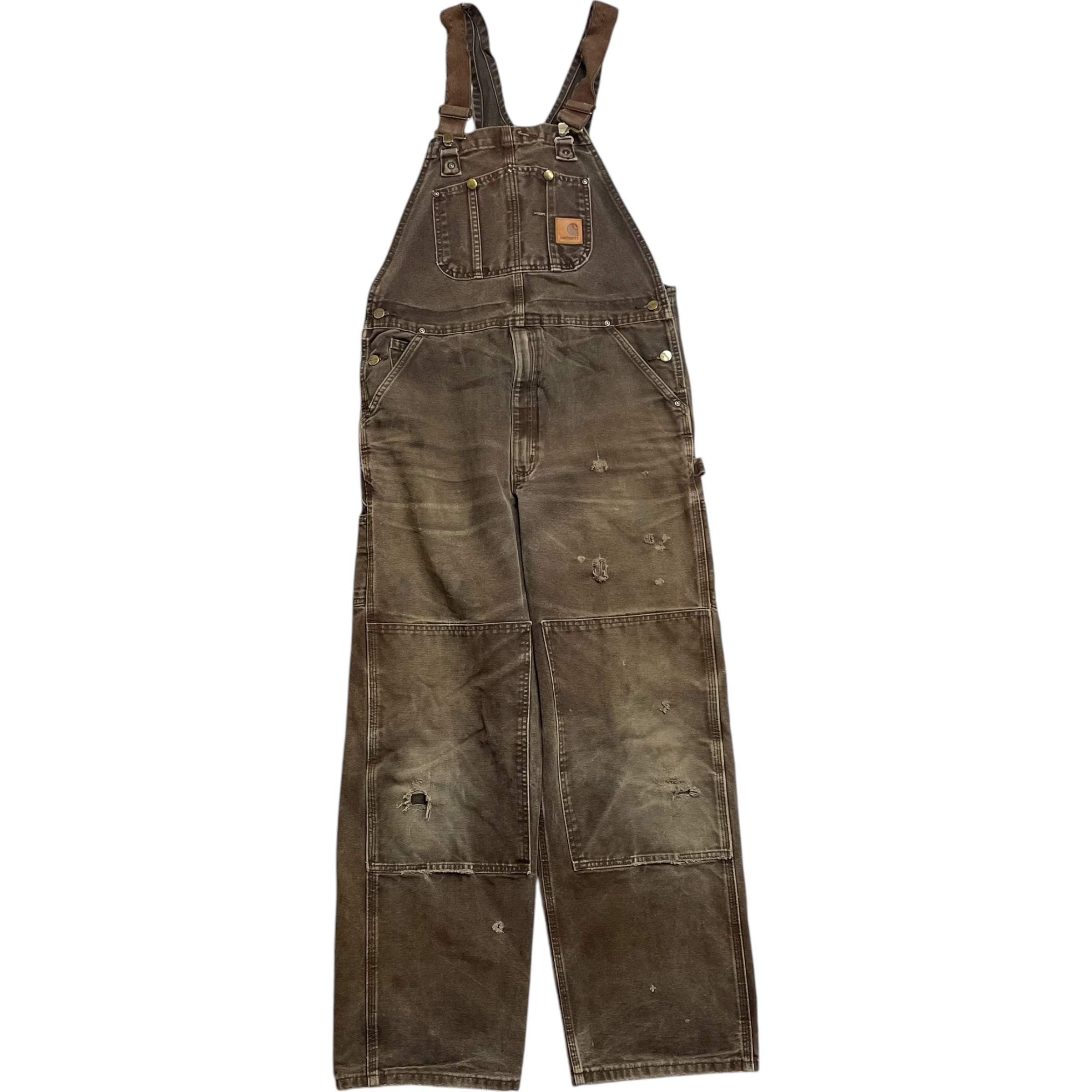 《実寸 W37L30》 Carhartt カーハート オーバーオール ダブルニー ブラウン no.5463
