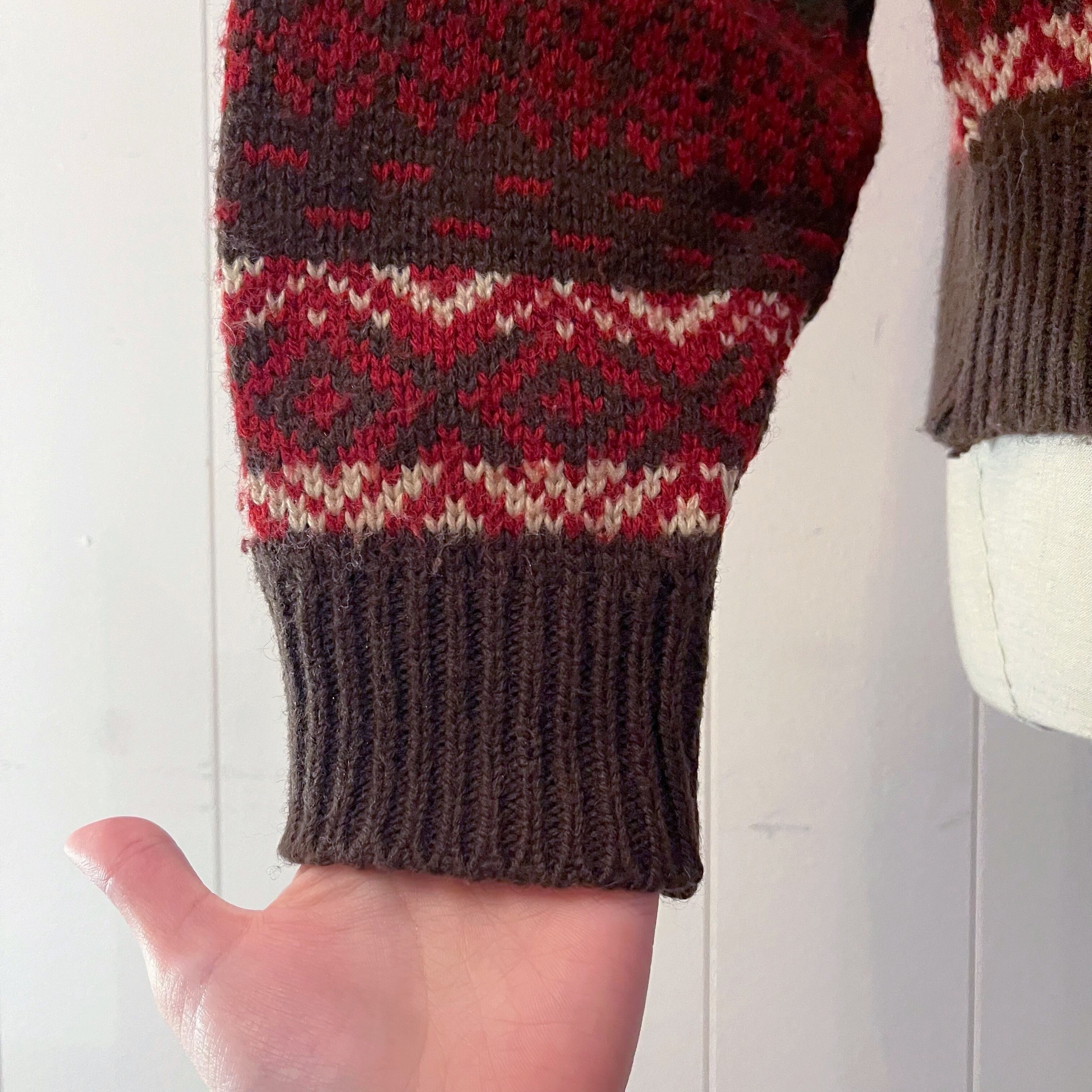 bordeaux × brown knit cardigan