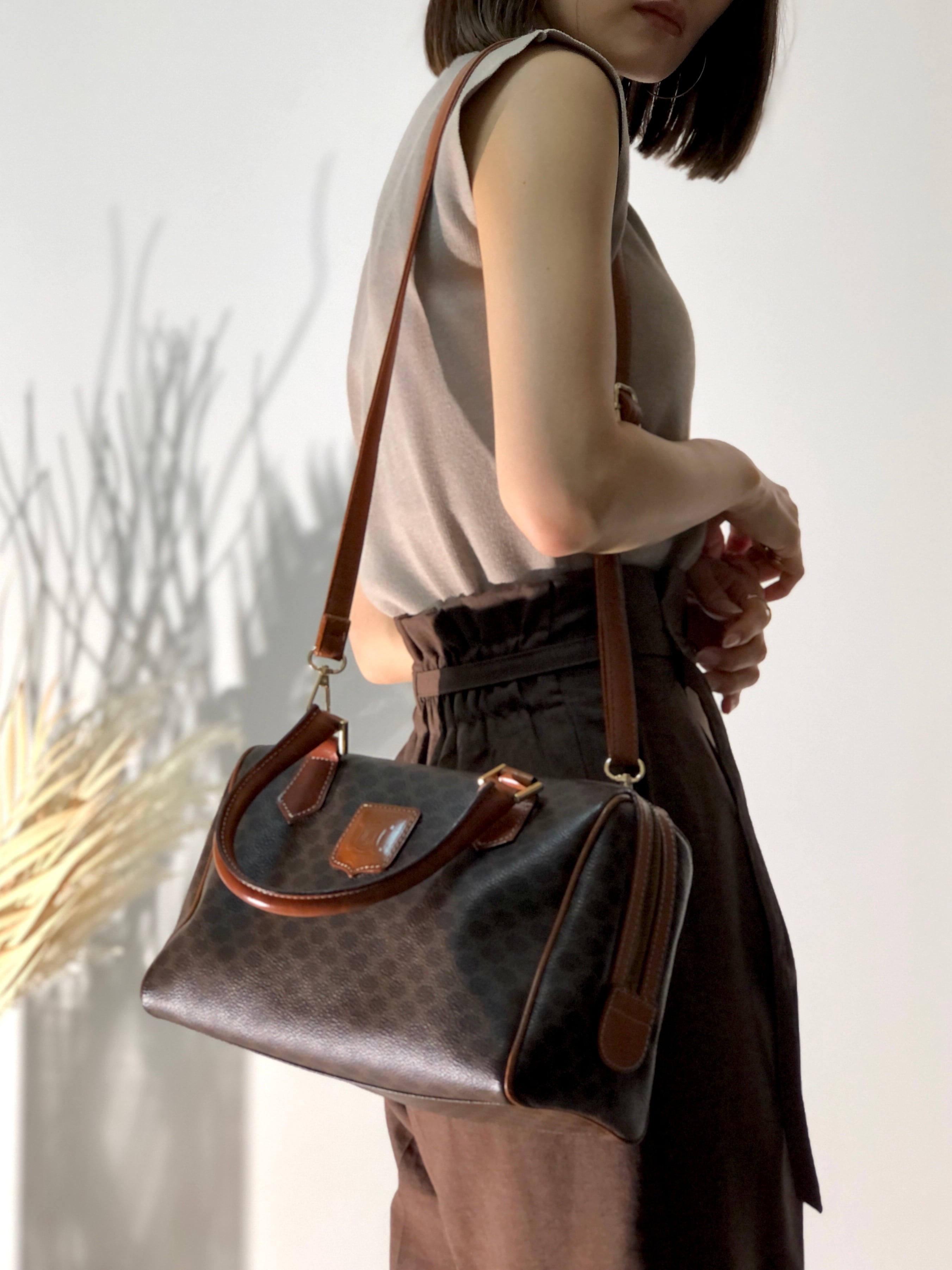 Directly shipped from Japan, brand name used packaging] CELINE Macadam  Brason Embossed PVC Leather Mini Boston Handbag Brown znft22 - Shop  solo-vintage Handbags & Totes - Pinkoi