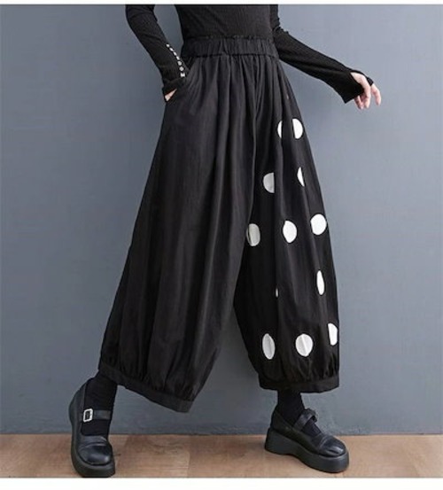 数量限定ワイドパンツ ワイド パンツ レディース バルーンパンツ 春秋 ガウチョパンツ イージーパンツ ドット柄 ボトムス ズボン バギーパンツ ポケット付き ゆったり 体型カバー 着?せ 美脚 シン