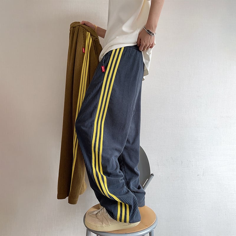 dannyandzeeコーデュロイサイドテープストレートパンツ