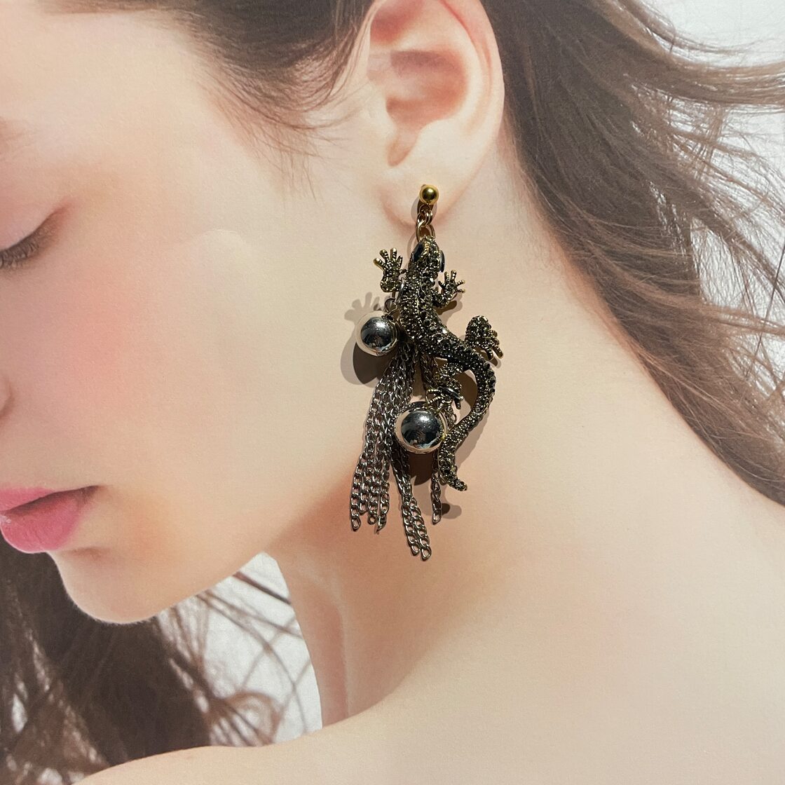 Tokage☆ Blue eyes✨アシメトカゲピアス トカゲイヤリング NO.593 