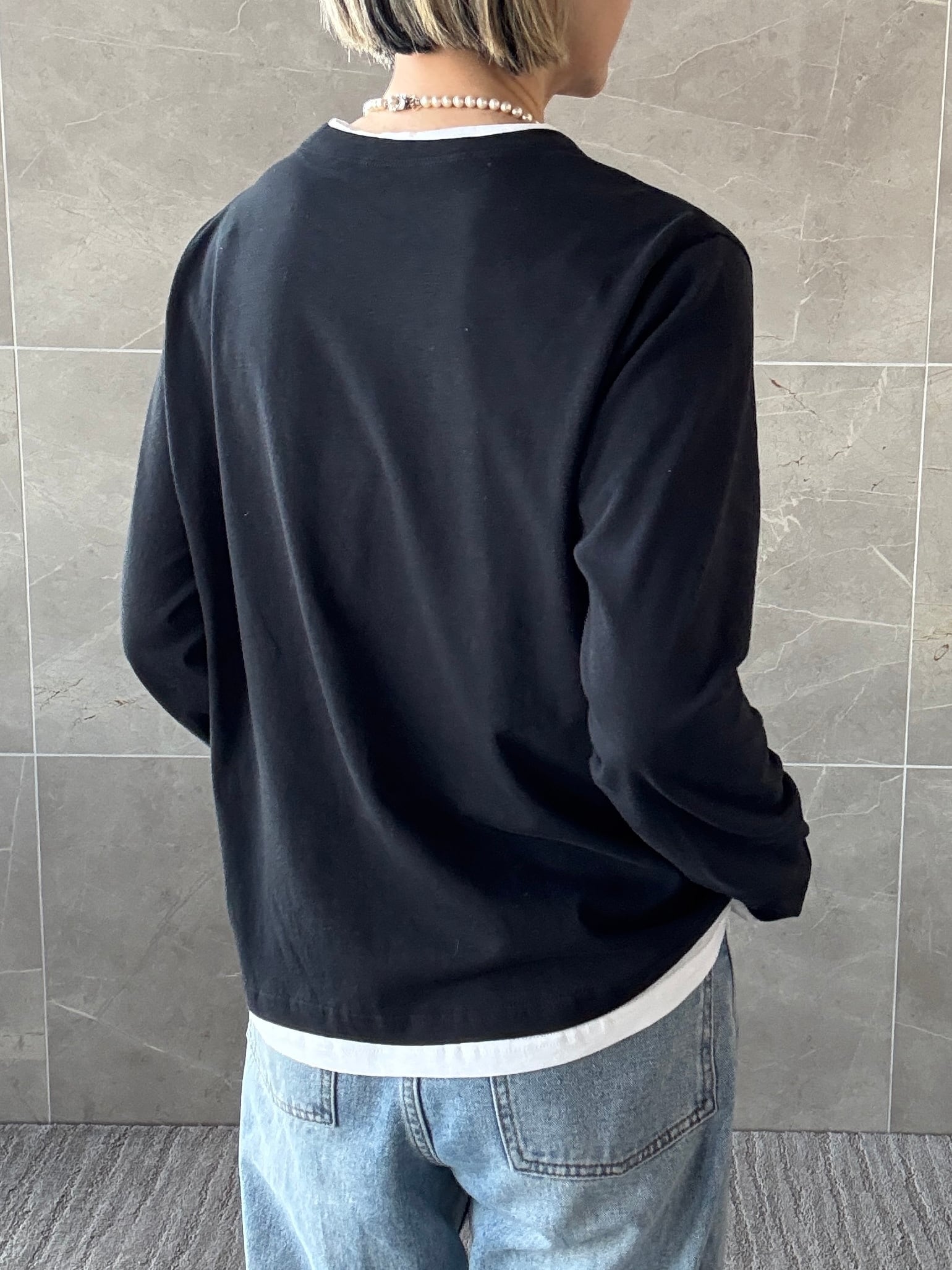 レイヤードセットプルオーバー ブラック 【 Cotton 素材 】 | 3e