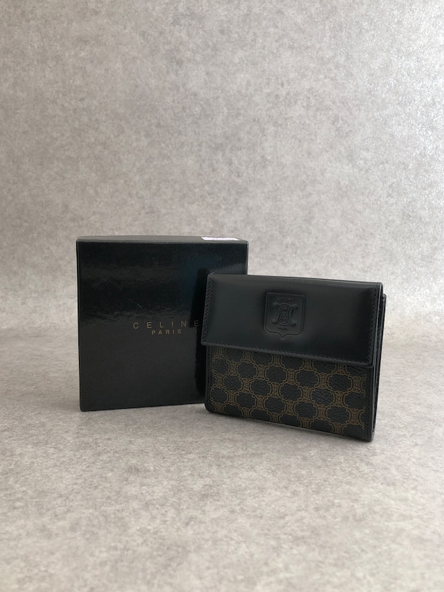 CELINE セリーヌ マカダム 財布 ブラック ブラゾン型押し PVCレザー 財布 2つ折り財布 vintage ヴィンテージ オールド sgwg3a