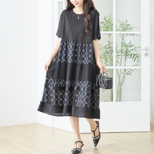 ワンピース ドット 水玉 切替 チュール N82-490 TRUBE L LL  エレガント 上品 大人きれいめ fmsd  レディース 半袖 大人フェミニン 大人可愛いミセスキレイメ 普段着 おしゃれ着