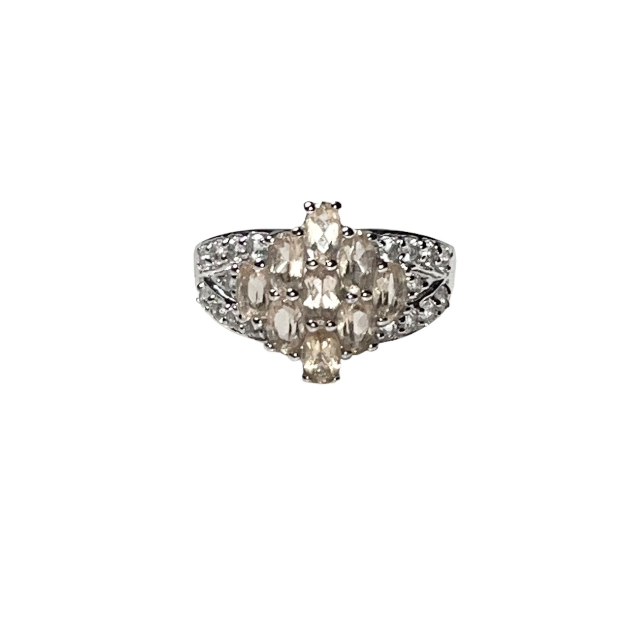 vintage silver citrine & rhinestone ring
