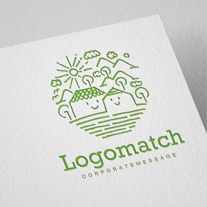 家が寄り添う自然の風景のロゴ