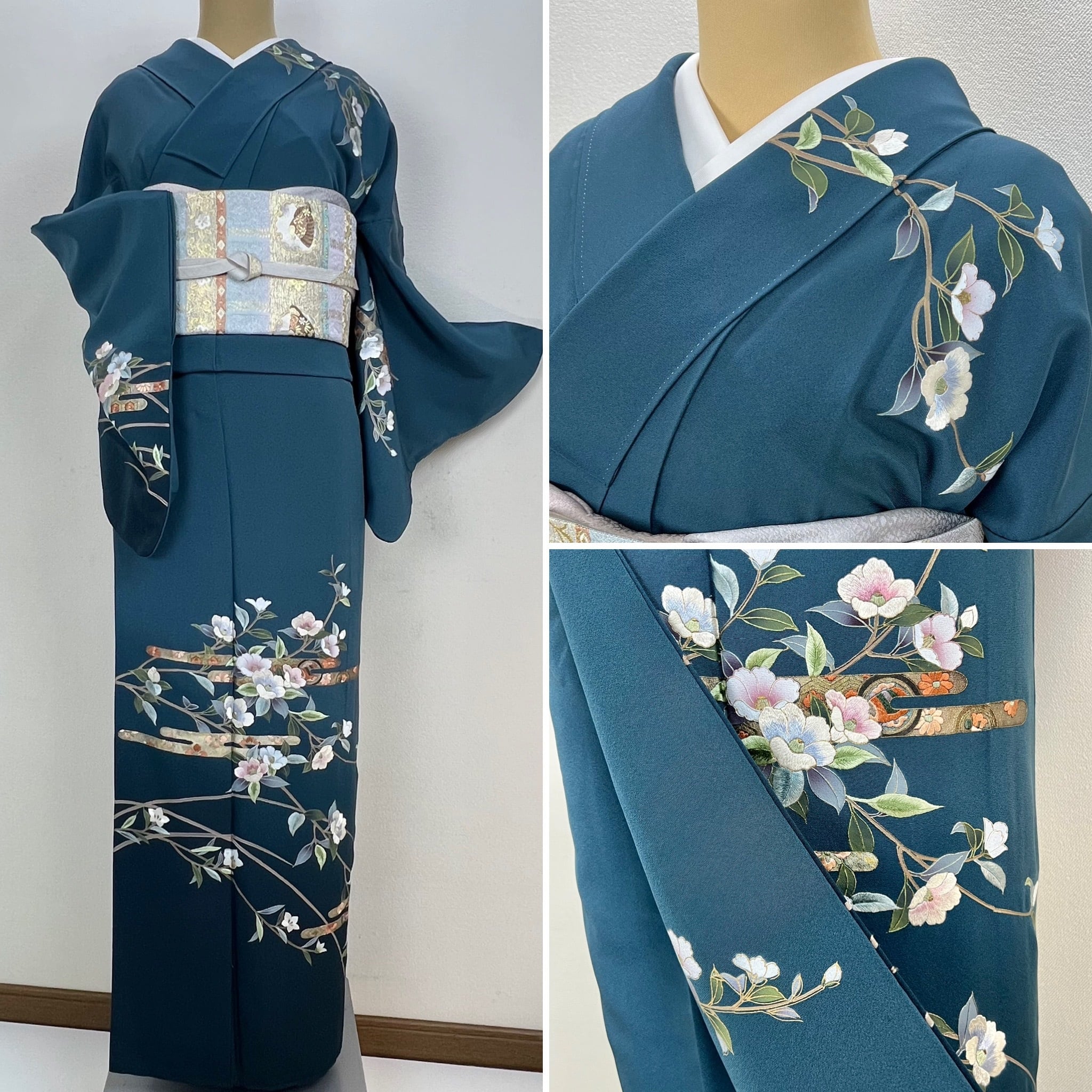 しつけ付　超美品　逸品　豪華　総　汕頭刺繍　訪問着　染大島　袷　着物 162