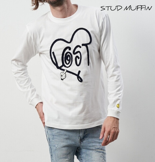 STUD MUFFIN スタッドマフィン ロンＴ LOST HEAT コード刺繍 長袖 Tシャツ カットソー メンズ トップス ホワイト 324-02607