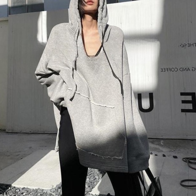 Raw edge oversized hoodie　V3112