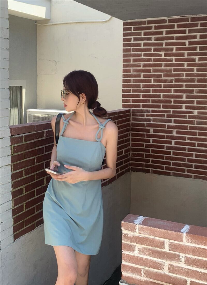 ドレス ブルーショートスカート サマー薄手スタイル 夏物 ブラックストロベリース80978875104