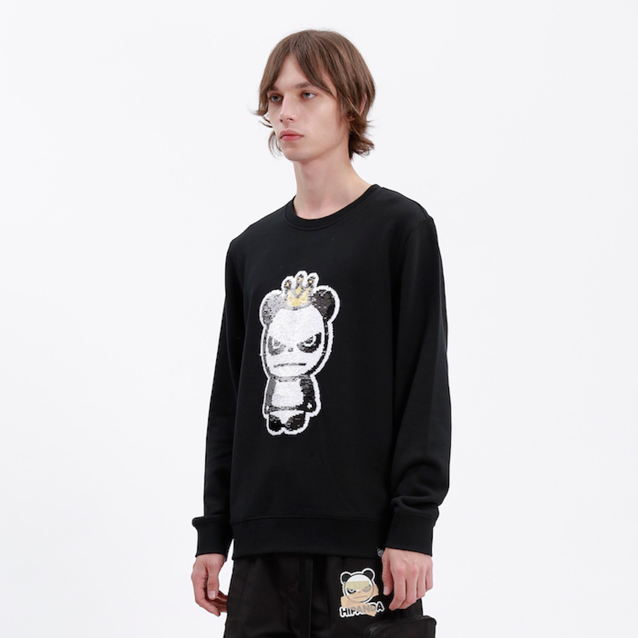 【HIPANDA ハイパンダ】メンズ キングパンダ スパンコール スウェット トレーナー MEN'S KING PANDA  SEQUINS CREW NECK SWEAT SHIRT / WHITE・BLACK