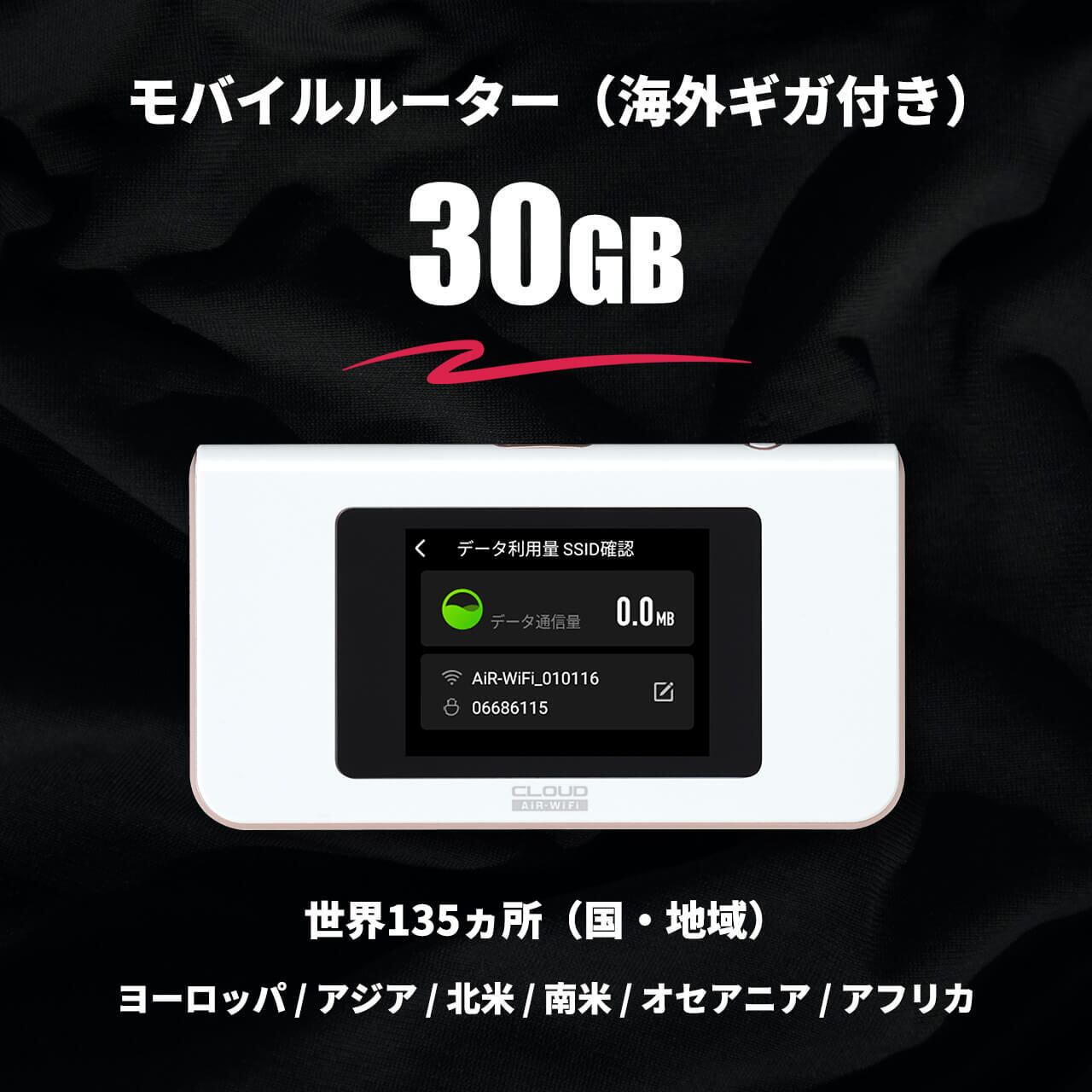 海外ギガ（30GB）+ モバイルルーター（HUNDRED Wi-Fi チャージ Type 本体）