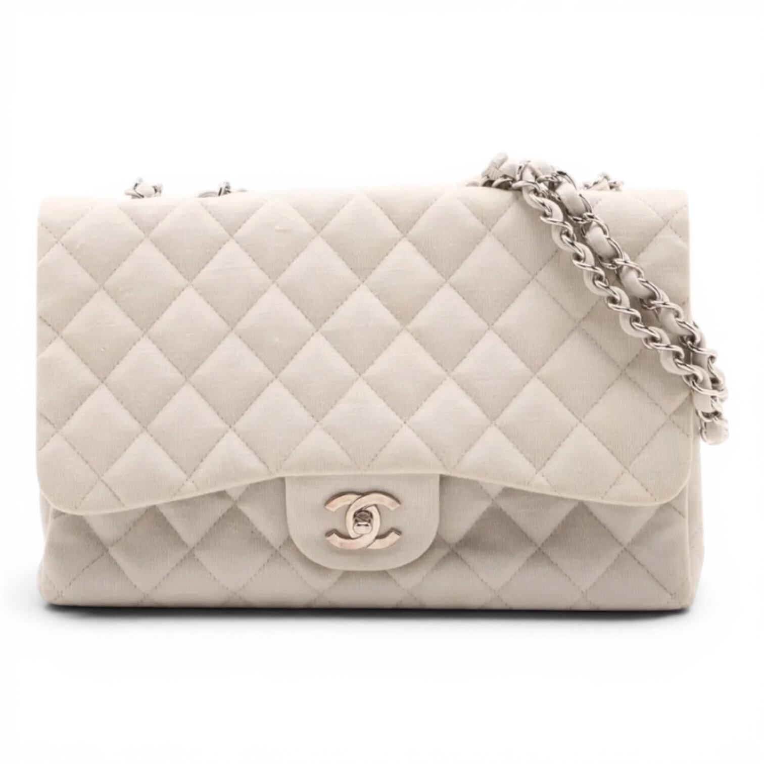 Rare◇CHANEL Large Matelasse 30 Large Cotton Gray Single Flap Silver Hardware Double Chain Bag A58600 857