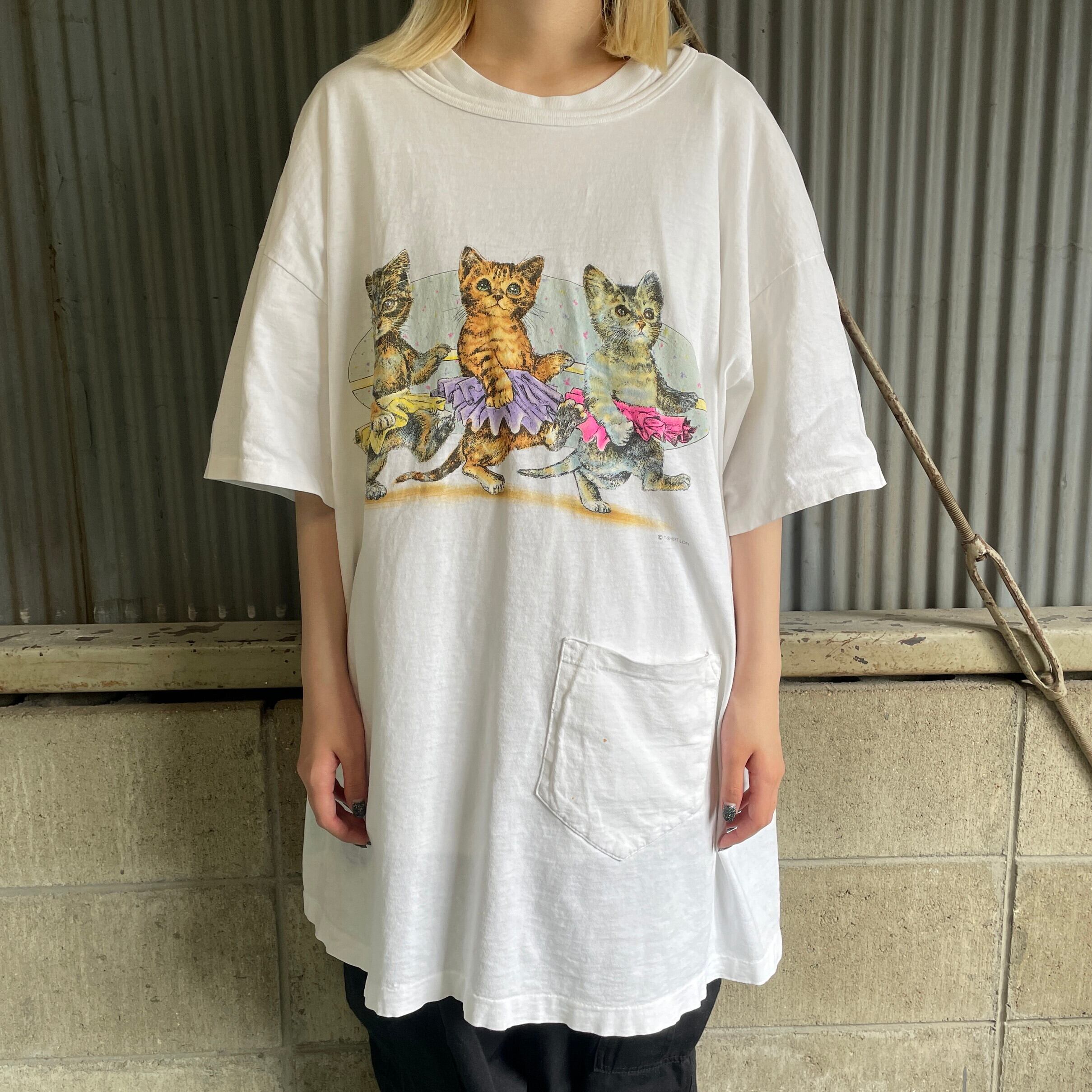 80's 90's デザイン ビンテージ ネコビッグTシャツ ワンピース