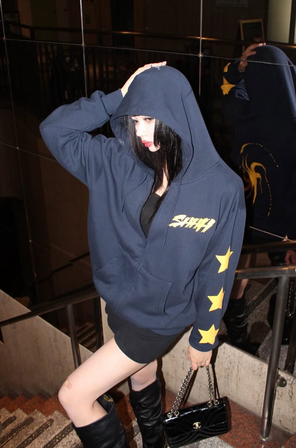 Shhh Design Zip Hoodie (Navy) | Pay ID