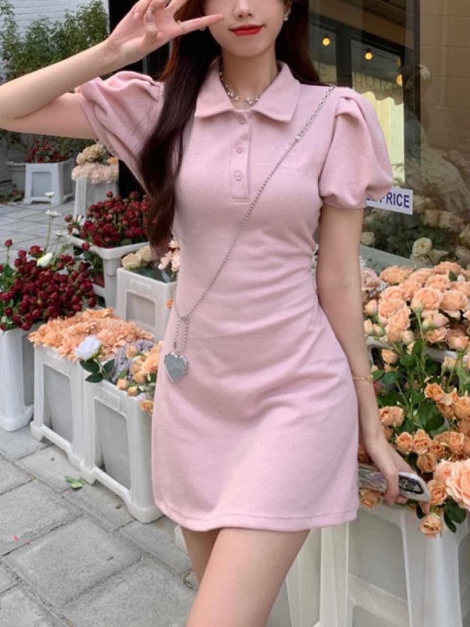 ポロカラーミニ丈ワンピース ミニワンピース ポロシャツ スポーツ カジュアル ピンク タイト 大人可愛い 大きいサイズ 韓国 Ch4627 Chulachula チュラチュラ 可愛い大きいサイズ韓国レディースファッション通販
