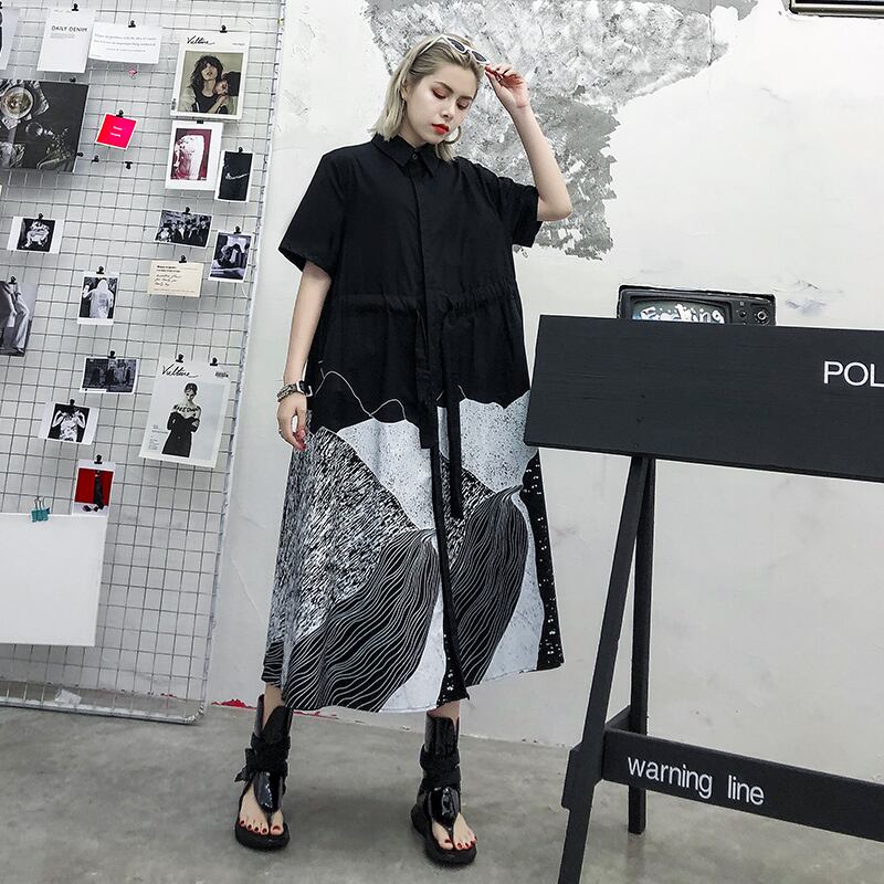 ドレス サマーロングプリント柄ウェストシャツ スカート スリム 夏物 ラブタオタオダレンハウス50977202251