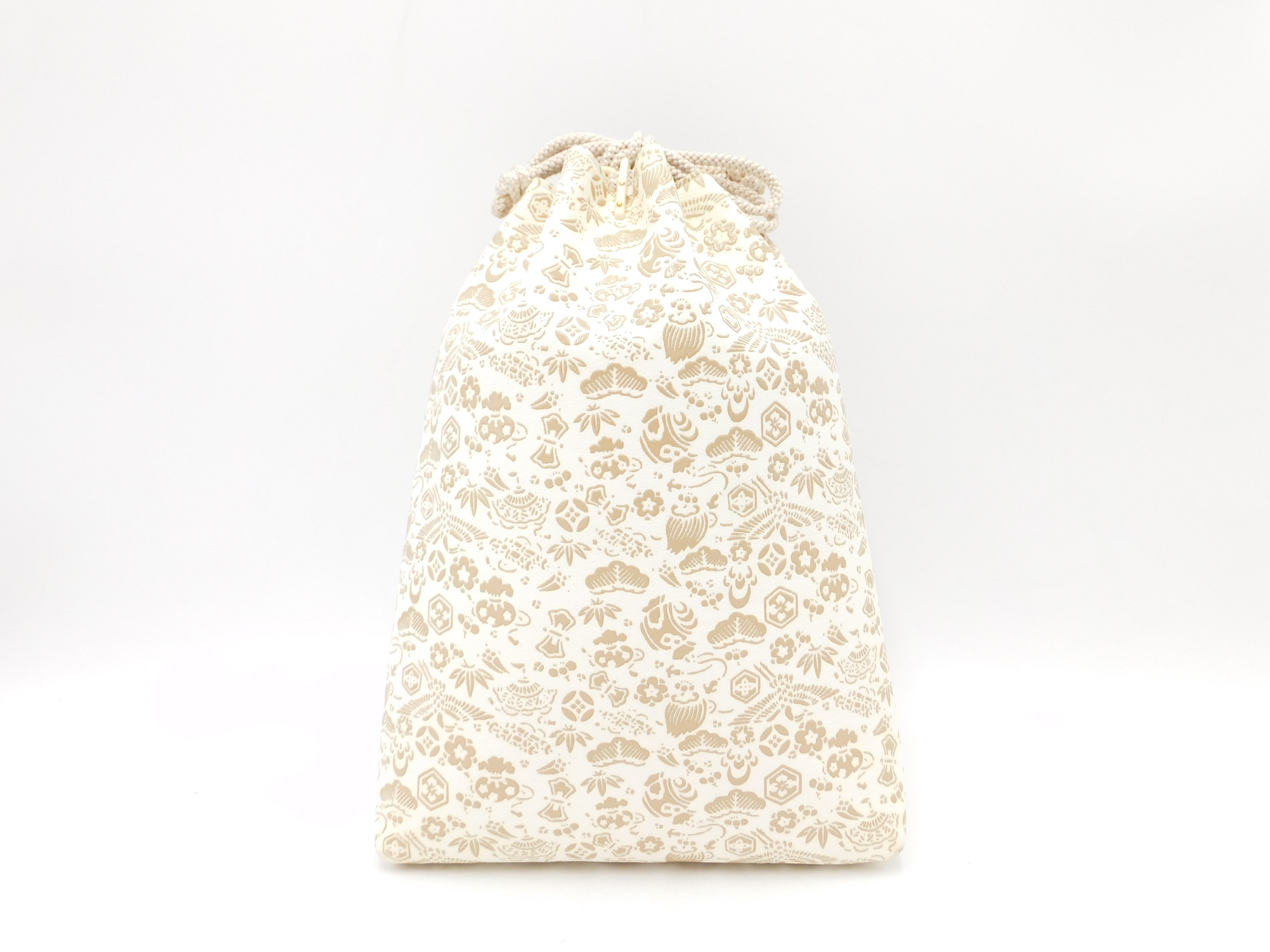合切袋(中)白/白 宝尽くし柄