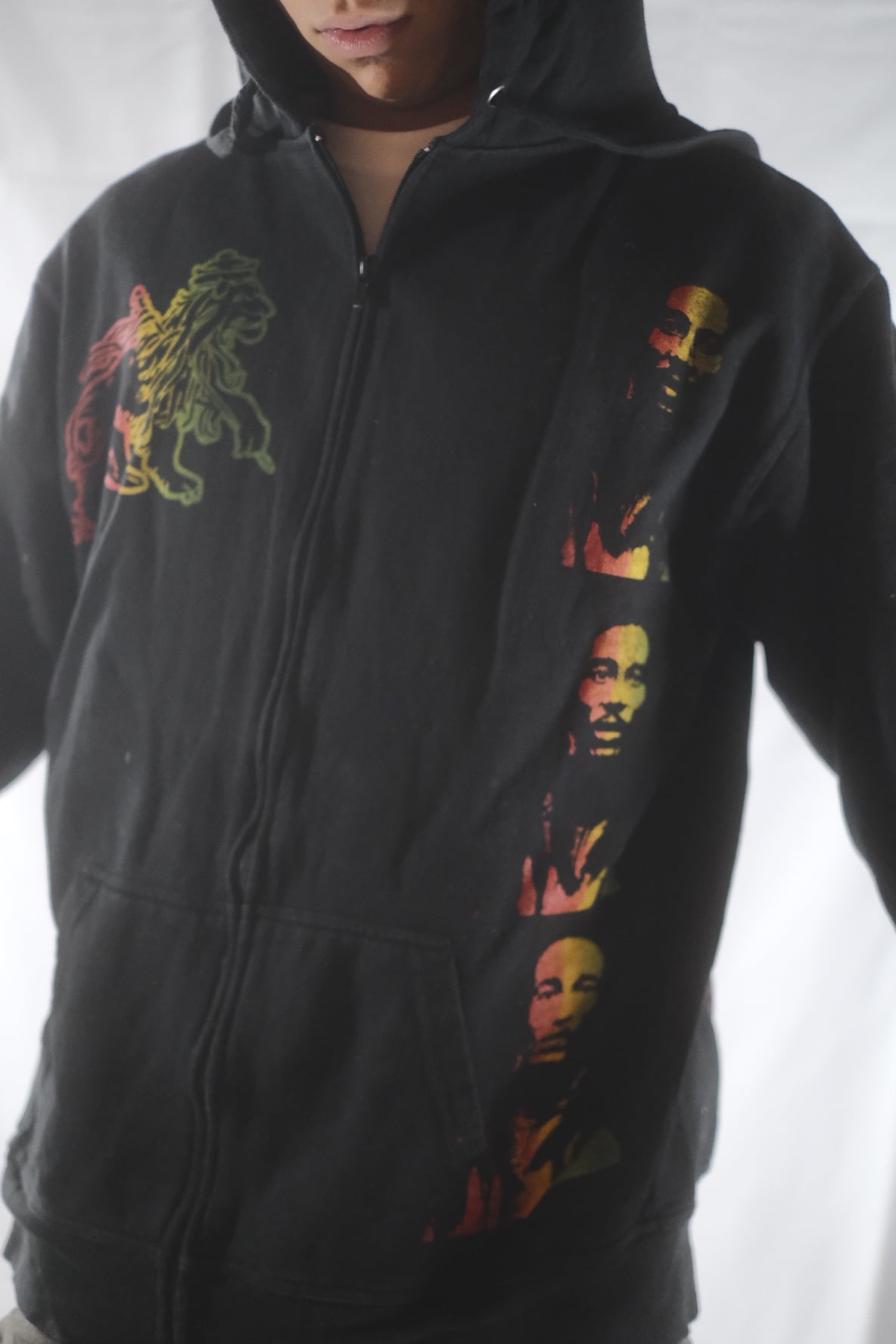 Bob Marley Face Print Zip Up Hoodie | f's market（エフズマーケット