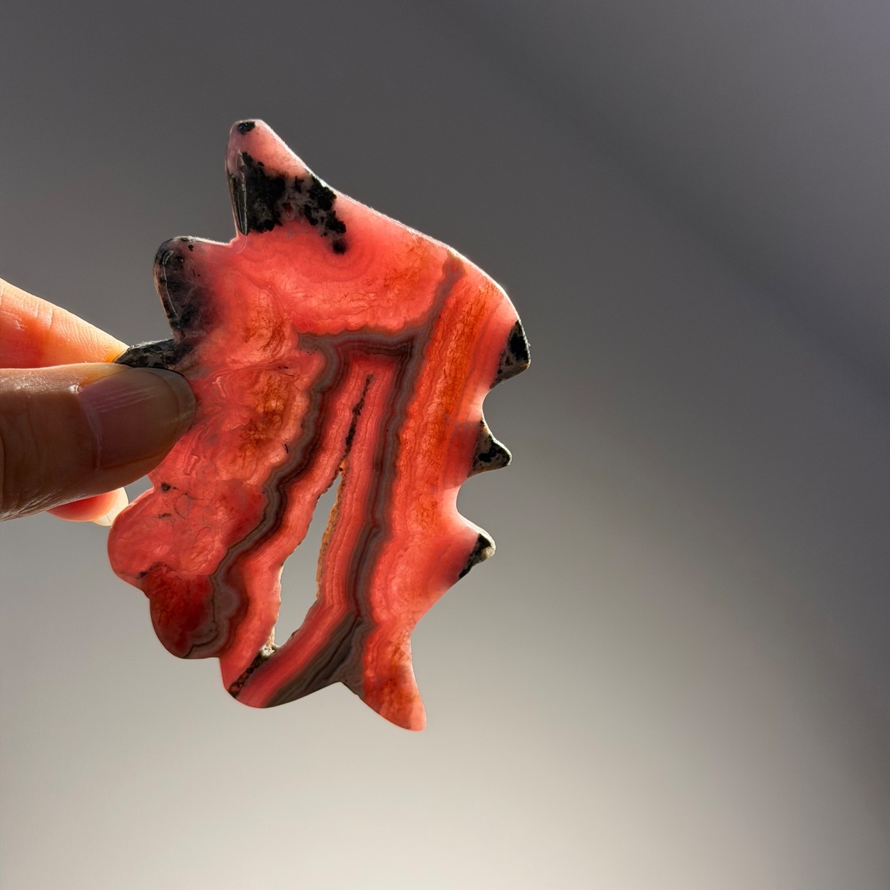 アルゼンチン産 インカローズ(ロードクロサイト) バタフライ カービング スタンド付き＊天然石インテリア