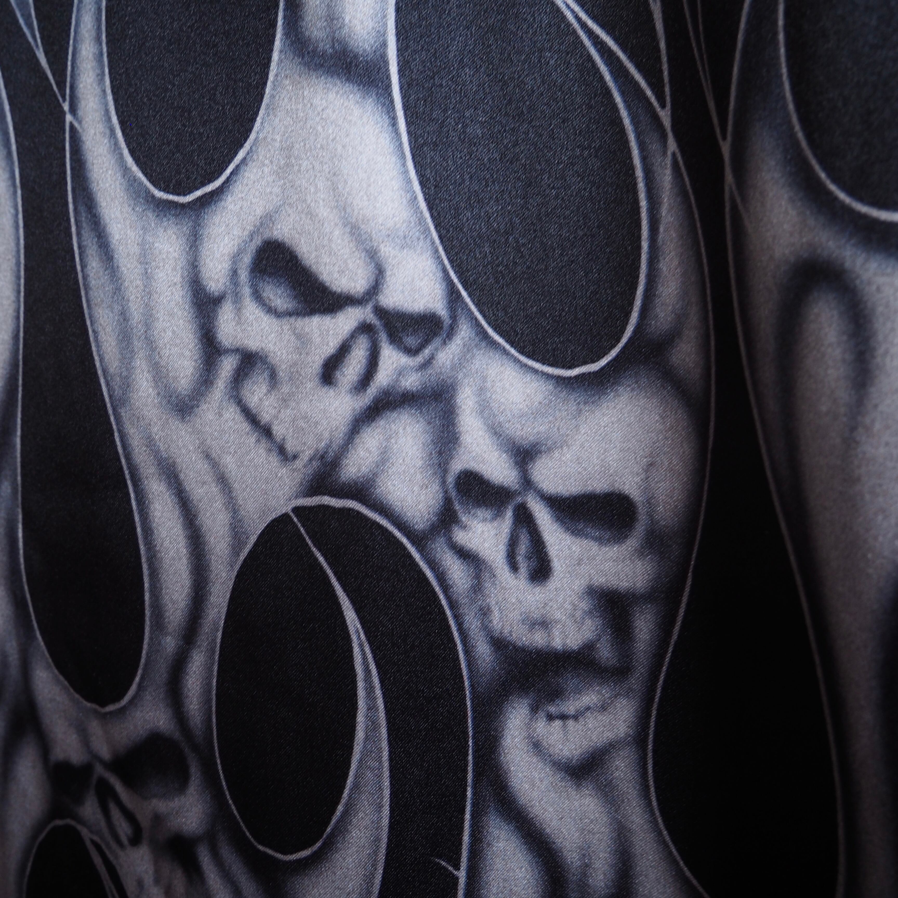 1990s Skull flame Design vintage loose SS Open collar shirt (made inUsa)