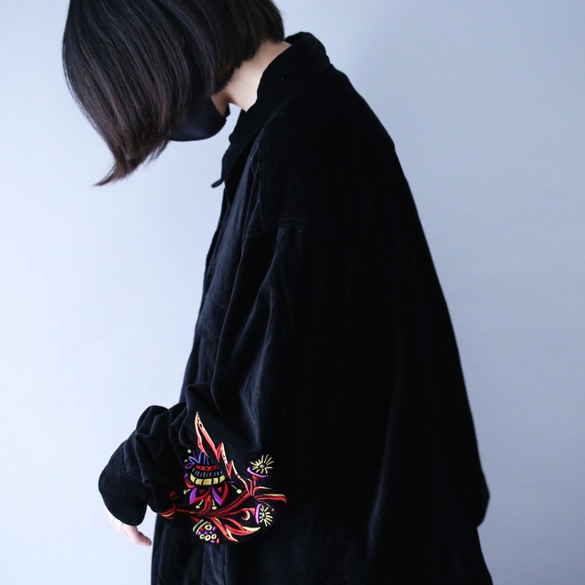 "刺繍" special art design over wide silhouette black mode velours jacket