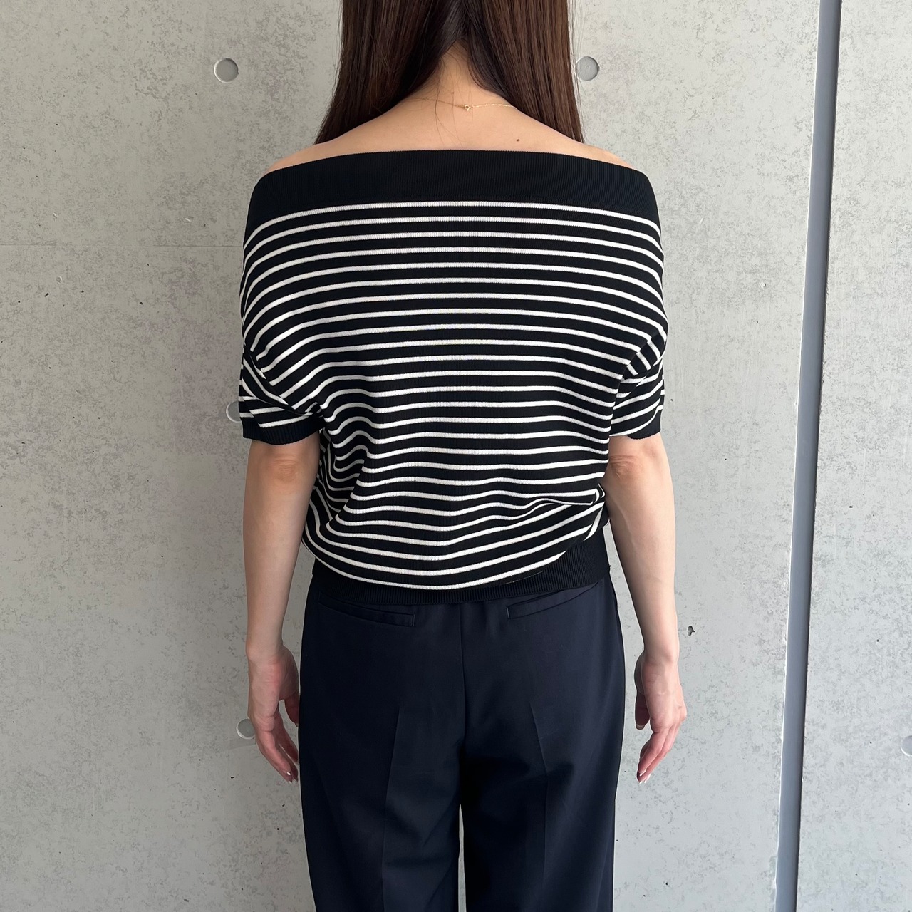 オフショルダーボーダーニット［50029］　