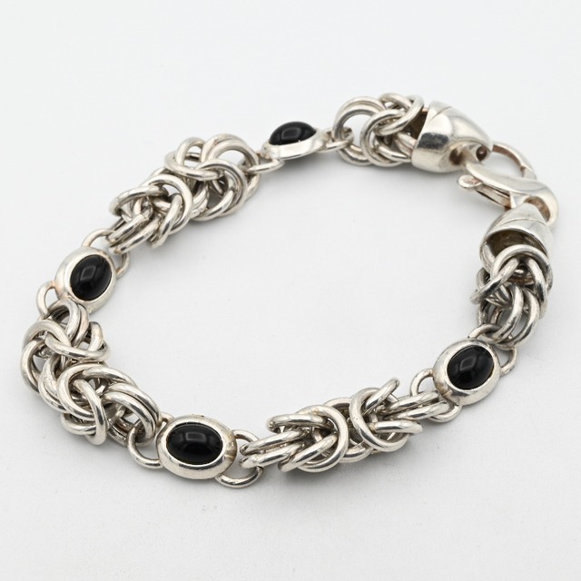 Black Onyx Accent Byzantine Pattern Link Bracelet / Denmark