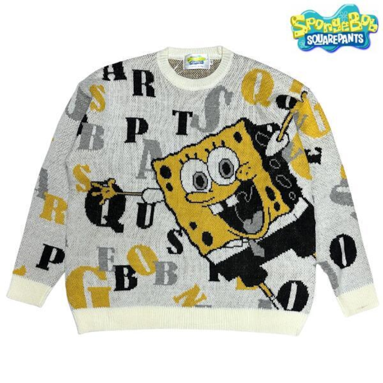「SpongeBob Monogram Crew Knit White」 - 2