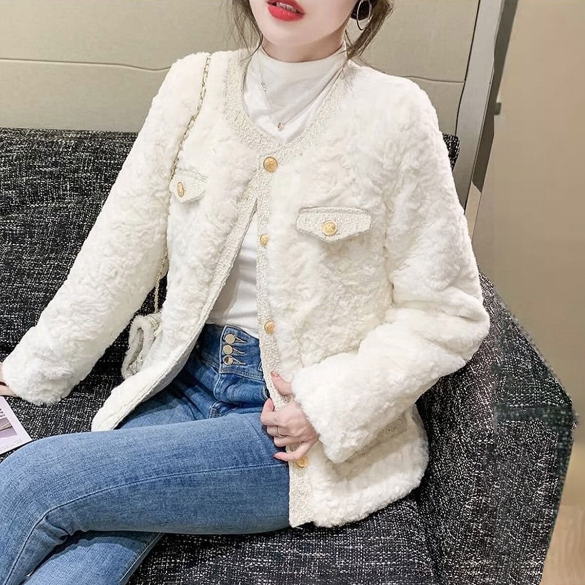 ボアジャケット 中綿 アウター レディース 秋冬 韓国 ファー ジャケット きれいめ 防寒 保温 大人 カジュアル おしゃれ ふわふわ ノーカラー 上品 軽量 暖かい 大人可愛い 大人女子