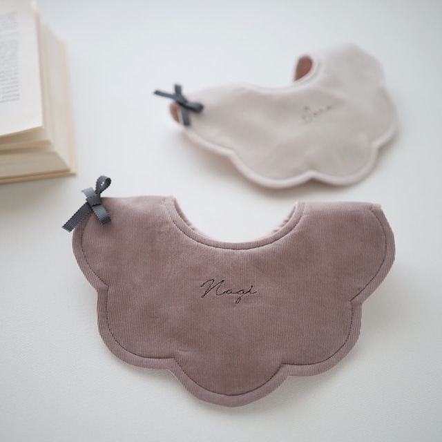 選べる11色!フレンチコーデュロイ 花 スタイ 名入れ 刺しゅう