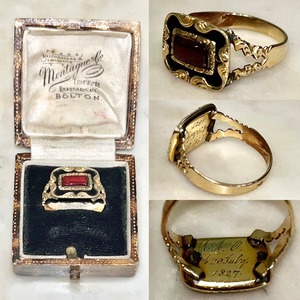 antique c1827 9ct gold garnet mourning ring